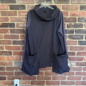 SUN KIM cowl tunic top with large oversized pockets size large / 29” long